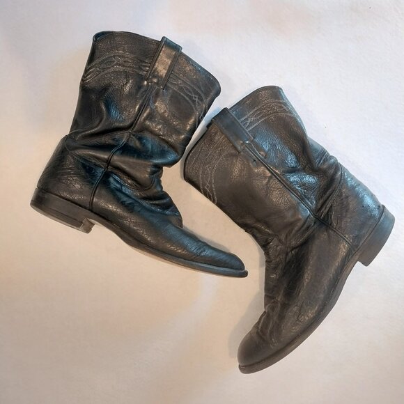 Justin Western Boots Mens 10.5 EE WIDE Black Leather Smooth Ostrich Roper 3172. - Picture 6 of 9